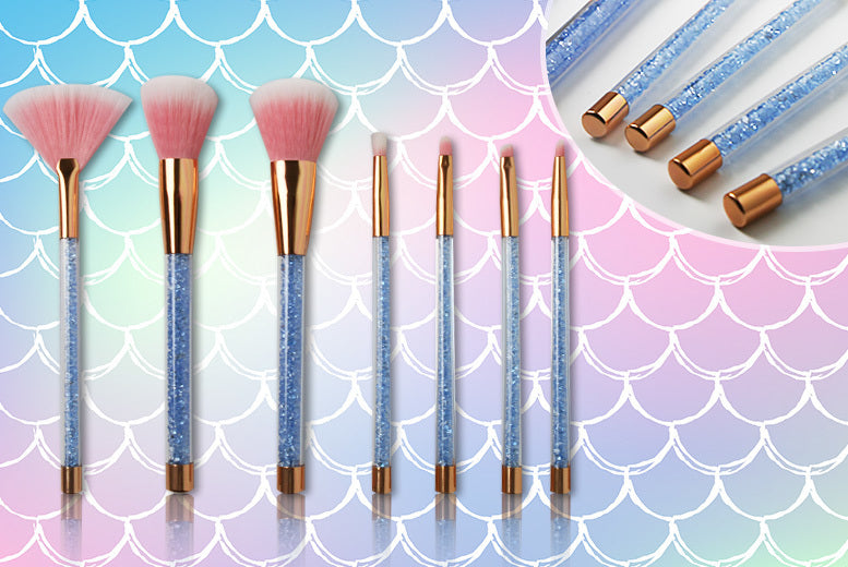 7pc Blue Crystal Makeup Brush Set
