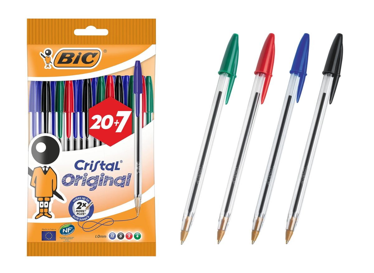 BIC Cristal Re'New, Premium Refillable Black, Blue/Silver, Blue