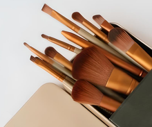 Load image into Gallery viewer, 12pc Bronze Makeup Brush Set & Optional 15 Colour Contour Palette – Free UK Postage