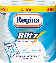Load image into Gallery viewer, Regina Blitz Household Towel 3-Ply 280 Sheets (Pack of 4)
