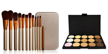 Load image into Gallery viewer, 12pc Bronze Makeup Brush Set & Optional 15 Colour Contour Palette – Free UK Postage