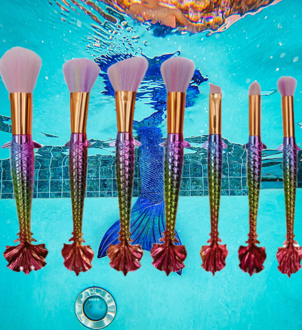 Glamza 7pc Mermaid Makeup Brush Sets - Wide Fin and Big Fin
