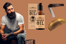 Load image into Gallery viewer, Sir Reginald's 3 Piece Beard Grooming Kit – 100ml Beard Oil, Sandalwood Comb & Foldable Moustache Comb – Free UK Delivery