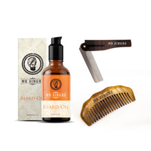Load image into Gallery viewer, Mr Singh’s 3 Piece Beard Grooming Kit – 100ml Beard Oil, Sandalwood Comb & Foldable Moustache Comb – Free UK Delivery