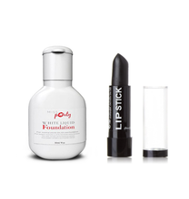 Load image into Gallery viewer, Miss Pouty White Liquid Foundation with Optional Stargazer Black Lipstick – Perfect for Everyday Wear, Fancy Dress, and More