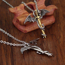 Load image into Gallery viewer, Game of Thrones Inspired Gold Sword Silver Dragon Necklace