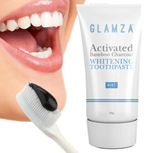 Load image into Gallery viewer, Glamza Activated Bamboo Charcoal Whitening Toothpaste & Powder – Natural Teeth Whitening Set