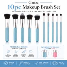 Load image into Gallery viewer, Glamza 10pc Makeup Brush Set – Professional Face &amp; Eye Brush Collection – Pink or Blue