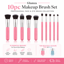 Load image into Gallery viewer, Glamza 10pc Makeup Brush Set – Professional Face &amp; Eye Brush Collection – Pink or Blue