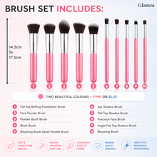 Load image into Gallery viewer, Glamza 10pc Makeup Brush Set – Professional Face &amp; Eye Brush Collection – Pink or Blue