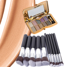 Load image into Gallery viewer, 10pc Black &amp; Silver Makeup Brush Set With Optional Butterfly Palette