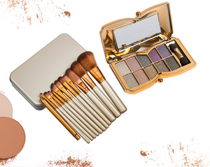 12pc Bronze Makeup Brush Set With Storage Case & Optional Makeup Palette