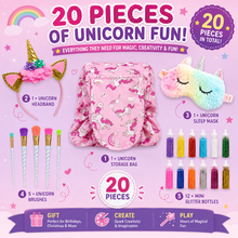 Load image into Gallery viewer, 20pc Children’s Unicorn Gift Set – Makeup Brushes, Bag, Headband, Sleep Mask &amp; Glitter