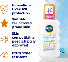 Load image into Gallery viewer, NIVEA SUN Kids Protect &amp; Sensitive Spray (200ml) Sunscreen Spray with SPF 50+