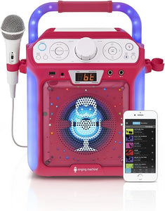 Singing Machine Bluetooth and CD Karaoke Machine with LED Lights and Microphone- Pink