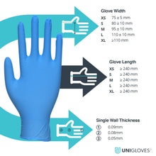 Load image into Gallery viewer, Unigloves Unicare Pearl Nitrile Gloves In Blue - 100 Box