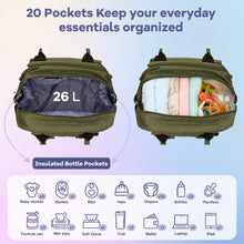 Load image into Gallery viewer, Large Capacity Diaper Bag Backpack with Changing Mat &amp; Accessories – Free UK Delivery - Olive Green