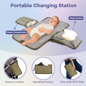 Large Capacity Diaper Bag Backpack with Changing Mat & Accessories – Free UK Delivery - Olive Green