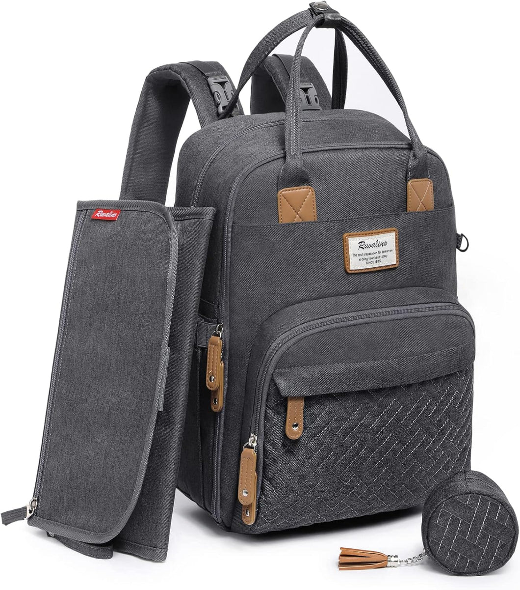 Large Capacity Diaper Bag Backpack with Changing Mat & Accessories – Free UK Delivery - Grey