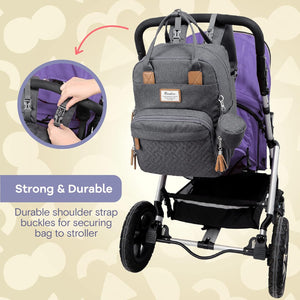 Large Capacity Diaper Bag Backpack with Changing Mat & Accessories – Free UK Delivery - Grey