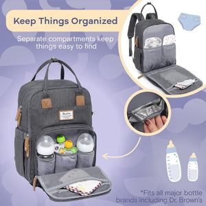 Large Capacity Diaper Bag Backpack with Changing Mat & Accessories – Free UK Delivery - Grey