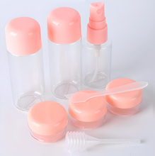 Load image into Gallery viewer, Glamza 9-Piece Travel Bottle Set with Carry Bag – Pink or Green Lids | Free UK Delivery