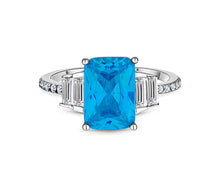 Load image into Gallery viewer, Diamond Style London - Aquamarine coloured ring in rhodium plating with c (Item code: Aquaring6)