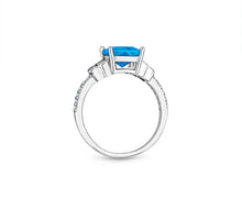 Load image into Gallery viewer, Diamond Style London - Aquamarine coloured ring in rhodium plating with c (Item code: Aquaring6)