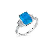 Load image into Gallery viewer, Diamond Style London - Aquamarine coloured ring in rhodium plating with c (Item code: Aquaring6)