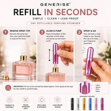 Load image into Gallery viewer, GENERISE Refillable Perfume Atomiser Spray – 5ml Travel-Size Fragrance Bottle, Air Travel Approved, Free Delivery