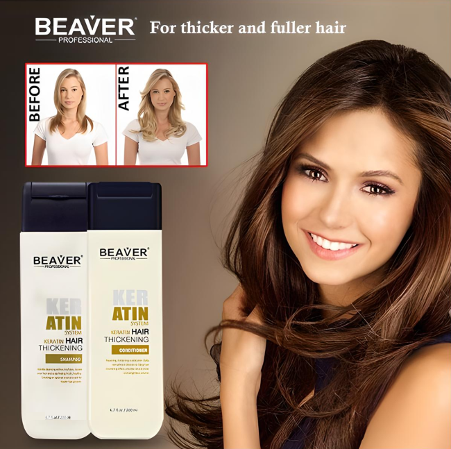 Beaver Keratin Hair Thickening Shampoo & Conditioner (200ml Each) – For Fuller, Stronger Hair