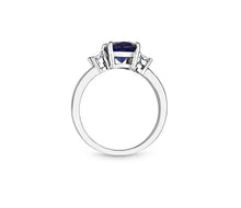 Load image into Gallery viewer, Diamond Style London - Oval cut blue ring with clear side stones in rhodi (Item code: Bluering6)