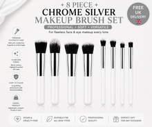 Load image into Gallery viewer, 8pc Chrome Silver Professional Makeup Brush Set – Black, White or Pink – Free UK Delivery