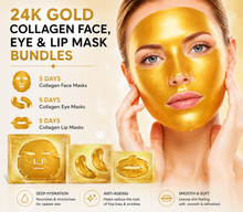 Load image into Gallery viewer, 24k Gold Collagen &amp; Hyaluronic Face Mask, Eye Mask &amp; Lip Mask Bundles