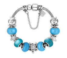 Load image into Gallery viewer, Diamond Style London - Charm Bracelet with Beach Charms and Pale Blue Bea (Item code: Charmbrabeach)