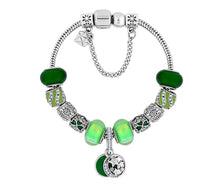 Load image into Gallery viewer, Diamond Style London - Charm Bracelet with Green Charms (Item code: Charmbragreen)