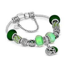 Load image into Gallery viewer, Diamond Style London - Charm Bracelet with Green Charms (Item code: Charmbragreen)
