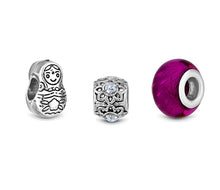 Load image into Gallery viewer, Diamond Style London - Charm Bracelet with Purple Charms on Solid Bangle (Item code: Charmbraspurp)