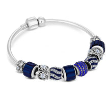 Load image into Gallery viewer, Diamond Style London - Charm Bracelet with Royal Blue Charms on Solid Ban (Item code: Charmbrasroyal)