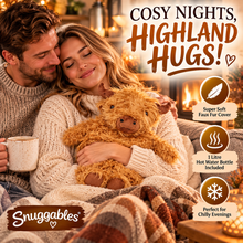 Load image into Gallery viewer, Snuggables Highland Cow Hot Water Bottle 1L – Brown Fluffy Faux Fur Cover