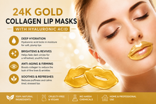 Load image into Gallery viewer, 24k Gold Collagen &amp; Hyaluronic Face Mask, Eye Mask &amp; Lip Mask Bundles