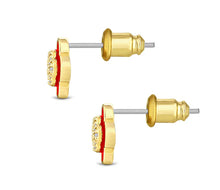 Load image into Gallery viewer, Diamond Style London - Clover earrings in yellow gold plating with red en (Item code: Cloverearrredgold)