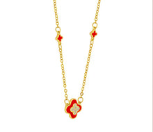 Load image into Gallery viewer, Diamond Style London - Clover necklace in yellow gold plating and red ena (Item code: Cloverneckredgold)