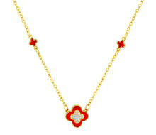 Load image into Gallery viewer, Diamond Style London - Clover necklace in yellow gold plating and red ena (Item code: Cloverneckredgold)