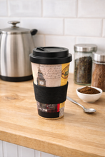 Load image into Gallery viewer, Lesser &amp; Pavey Eco Bamboo Travel Mug – London Collage Reusable Coffee Cup (Dishwasher Safe)