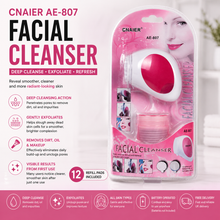 Load image into Gallery viewer, Cnaier AE-807 Facial Cleansing Brush with 12 Refill Pads – Deep Cleanse and Exfoliate – Battery Operated – Free UK Delivery