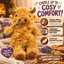 Load image into Gallery viewer, Puckator Highland Coo Cow Microwavable Wheat &amp; Lavender Heat Pack – Plush Highland Cow Warmer