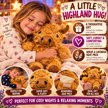 Load image into Gallery viewer, Puckator Highland Coo Cow Microwavable Wheat &amp; Lavender Heat Pack – Plush Highland Cow Warmer