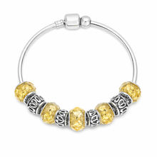 Load image into Gallery viewer, Diamond Style London - Charm Bracelet on Solid Bangle - Silver &amp; Light Amber