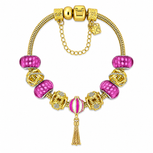 Load image into Gallery viewer, Diamond Style London - Gold Carnival Charm Bracelet with Pink &amp; Gold Plated Beads